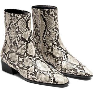 ⚡Women's Snake Print Booties Low Heel Ankle Boots Square Pointed Toe Chunky Heel